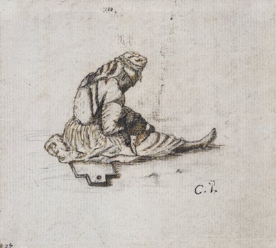 Studio di una figura femminile seduta, che cuce da Camille Jacob Pissarro